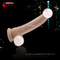 Dildo realista impermeable juguetes flexibles del sexo del pene con el eje texturizado y la taza fuerte de la succión (DYAST375)